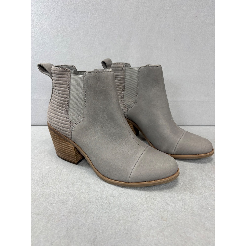 NWT TOMs Women's Everly Chelsea Booties‎ Size 8 Cement Leather Heel OrthoLite